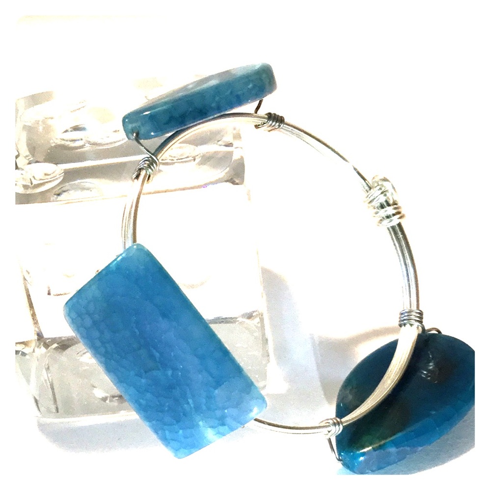 3 stone blue agate bracelet